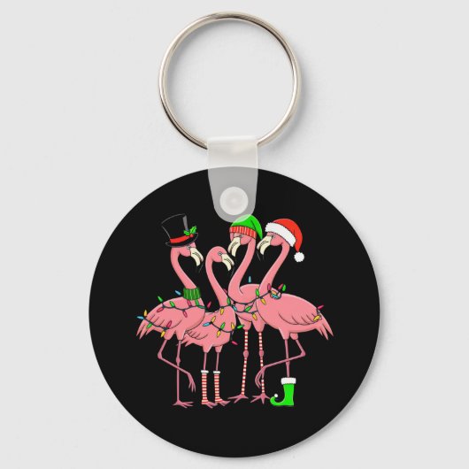 Flamingo Vrolijk Kerstfeest Grappig Flamingo Lover Sleutelhanger (Voorkant)