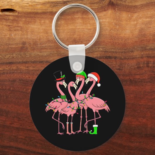 Flamingo Vrolijk Kerstfeest Grappig Flamingo Lover Sleutelhanger (Voorkant)