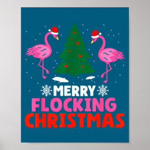 Flamingo vrolijke kudde Kerst grappige Kerstman ma Poster
