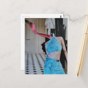 Flamingo Vrouw in een kamer surreële collage Briefkaart