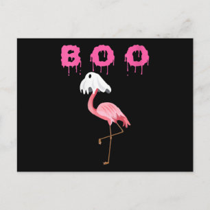 Flamingo   Vrouwen Flamingo Boo Ghost Halloween Aankondigingskaart