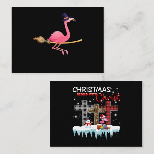 Flamingo | Vrouwen Funny Flamingo Witch Halloween Informatiekaartje (Voorkant / Achterkant)