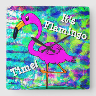 Flamingo Wall Clock Het is Flamingo Time! Vierkante Klok