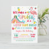 Flamingo Water Slide Birthday Uitnodiging (Staand voorkant)