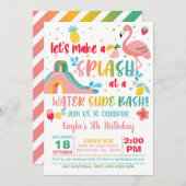 Flamingo Water Slide Birthday Uitnodiging (Voorkant / Achterkant)
