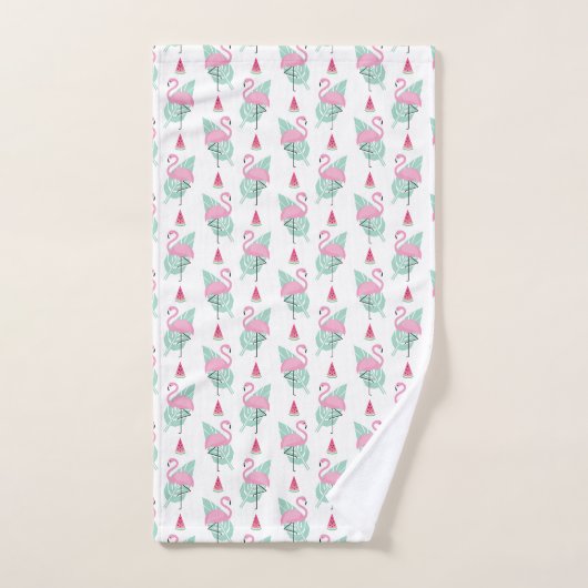Flamingo & Watermelon Pastel Pattern Bad Handdoek (Handdoek)