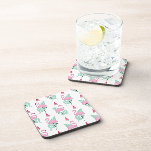 Flamingo & Watermelon Pastel Pattern Bier Onderzetter (Rechterzijde)