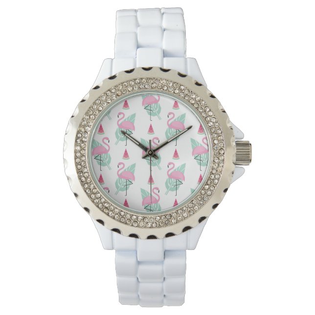 Flamingo & Watermelon Pastel Pattern Horloge (Voorkant)