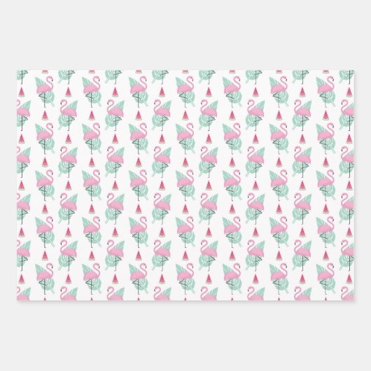 Flamingo & Watermelon Pastel Pattern Inpakpapier Vel (Voorkant)