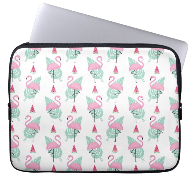 Flamingo & Watermelon Pastel Pattern Laptop Sleeve (Voorkant)