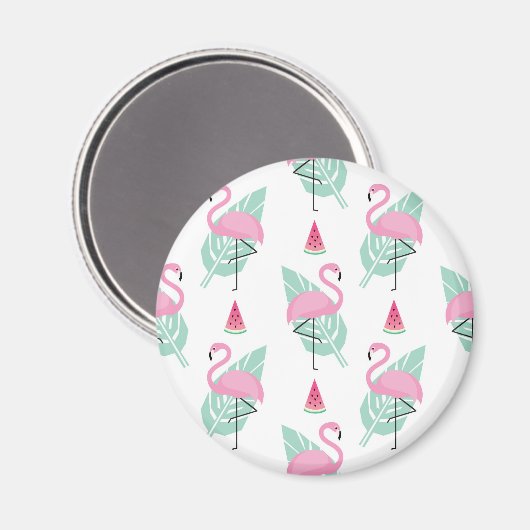 Flamingo & Watermelon Pastel Pattern Magneet (Voorkant / Achterkant)