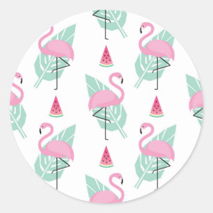 Flamingo & Watermelon Pastel Pattern Ronde Sticker