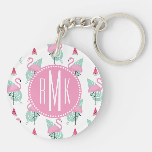 Flamingo & Watermelon Pastel Pattern Sleutelhanger (Achterkant)