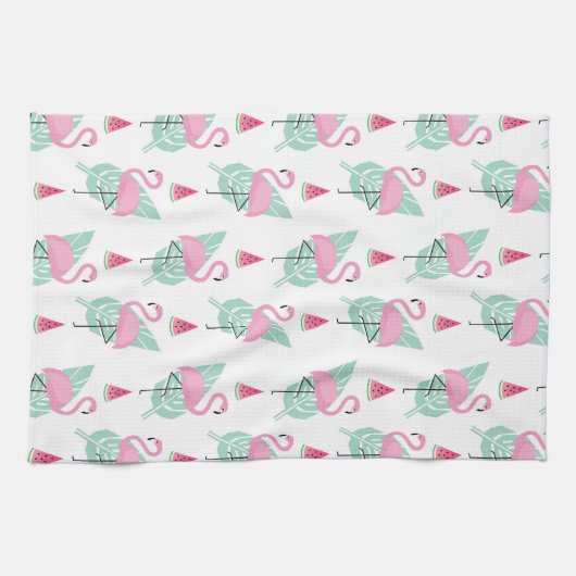 Flamingo & Watermelon Pastel Pattern Theedoek (Horizontaal)