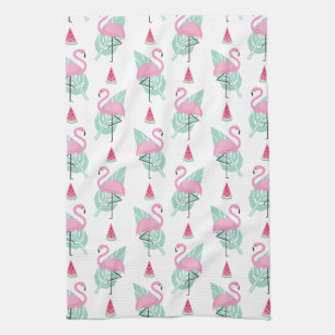 Flamingo & Watermelon Pastel Pattern Theedoek