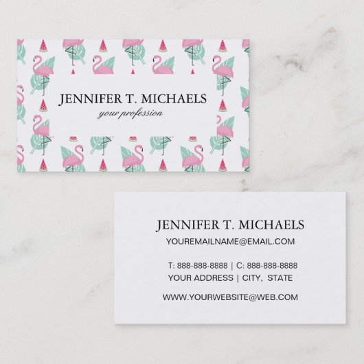 Flamingo & Watermelon Pastel Pattern Visitekaartje (Voorkant / Achterkant)