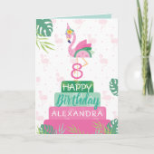 Flamingo & Watermelon Tropical Birthday Cake Kaart (Voorkant)