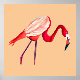 Flamingo waterverf  kunst poster