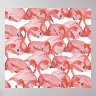 Flamingo Waterverf: Naadloos Patroon Poster