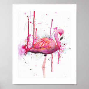 flamingo-waterverf poster