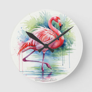 Flamingo Waterverf wandklok Ronde Klok