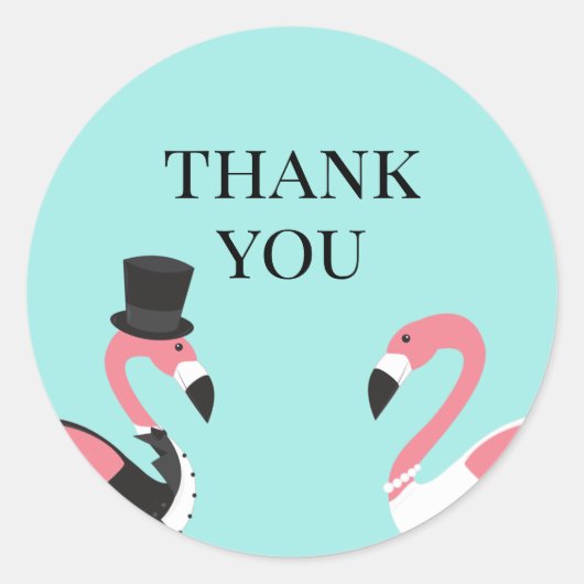 Flamingo Wedding Bedankt Ronde Sticker (Voorkant)