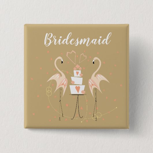 Flamingo Wedding Bridesmaid Square Button (Voorkant)