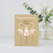 Flamingo Wedding Gefeliciteerd Namen Peach Briefkaart (Staand voorkant)