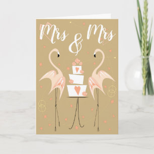 Flamingo Wedding Mrs. & Mrs. Text Kaart