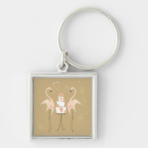 Flamingo Wedding premium sleutelhanger vierkant