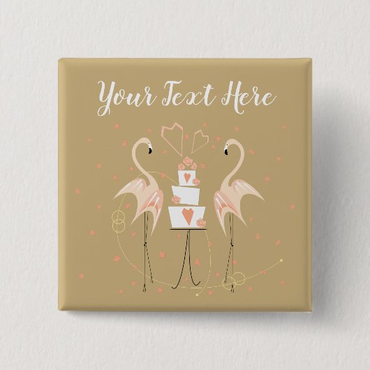 Flamingo Wedding Text Square Button (Voorkant)