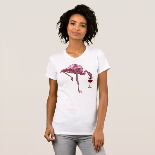 Flamingo Wijn Drinkende Vogel T-shirt (Voorkant volledig)