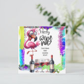 Flamingo Wijnliefhebber Verjaardagsfeest Save The Date (Staand voorkant)