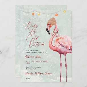Flamingo Winter baby shower Kaart