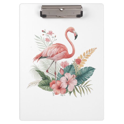 Flamingo With Flowers Klembord (Voorkant)