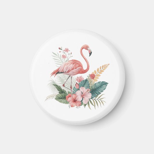 Flamingo With Flowers Magneet (Voorkant)