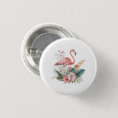 Flamingo With Flowers Ronde Button 3,2 Cm (Voorkant /achterkant)