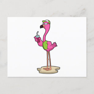Flamingo with Sunglasses & Cap Briefkaart