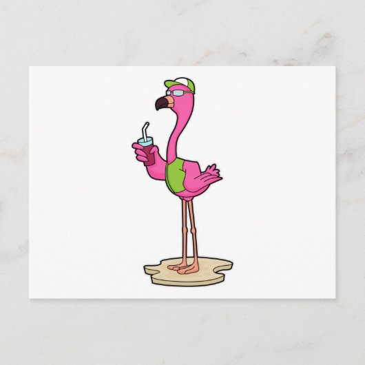 Flamingo with Sunglasses & Cap Briefkaart (Voorkant)