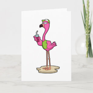 Flamingo with Sunglasses & Cap Kaart