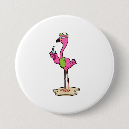 Flamingo with Sunglasses & Cap Ronde Button 7,6 Cm (Voorkant)