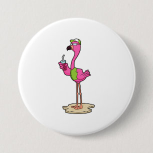 Flamingo with Sunglasses & Cap Ronde Button 7,6 Cm