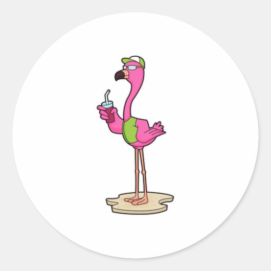 Flamingo with Sunglasses & Cap Ronde Sticker (Voorkant)