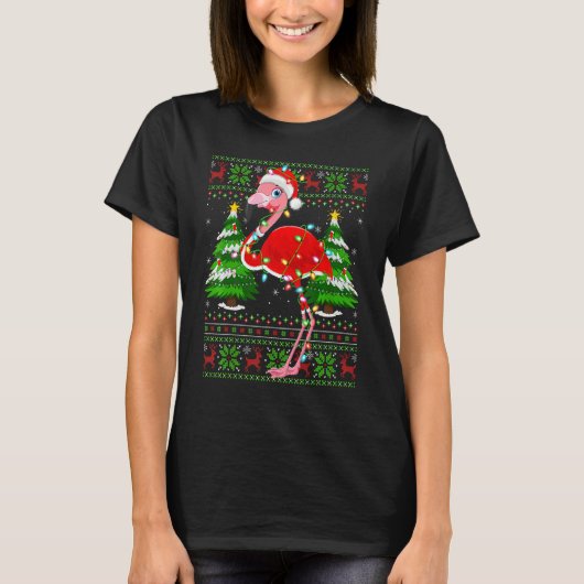 Flamingo  Xmas Lights Ugly Santa Flamingo Christma T-shirt (Voorkant)