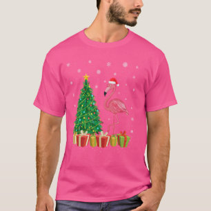 Flamingo Xmas Tree Lighting Santa Hat Flamingo Chr T-shirt