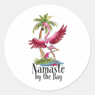 Flamingo Yoga Namaste Bij De Y Palmbomen Strand Vi Ronde Sticker