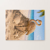 Flamingo Zand Sculptuur op Tropisch Strand Legpuzzel (Horizontaal)