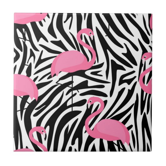 Flamingo Zebra Print Zomer Tegeltje (Voorkant)