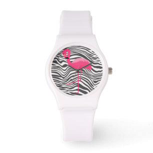 FLAMINGO ZEBRA STRIPE CUSTOM WHITCH HORLOGE