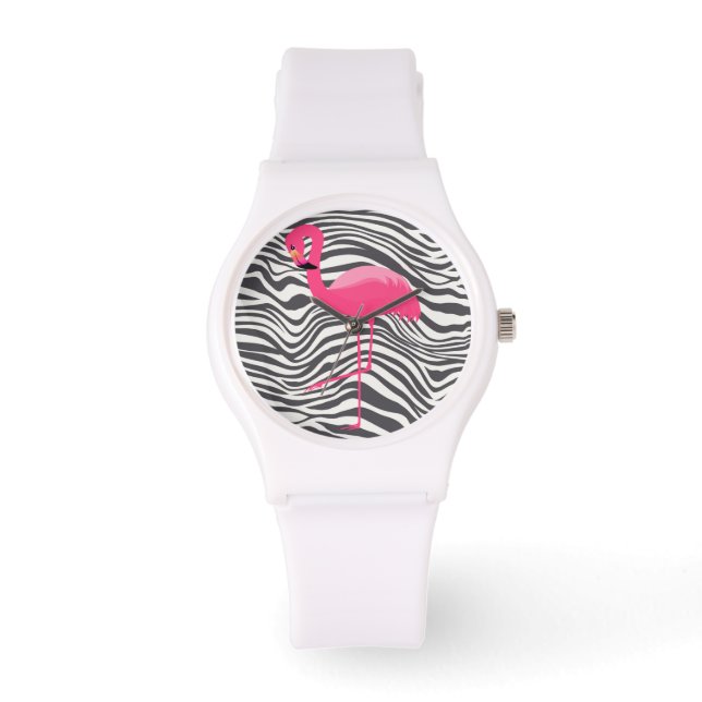 FLAMINGO ZEBRA STRIPE CUSTOM WHITCH HORLOGE (Voorkant)
